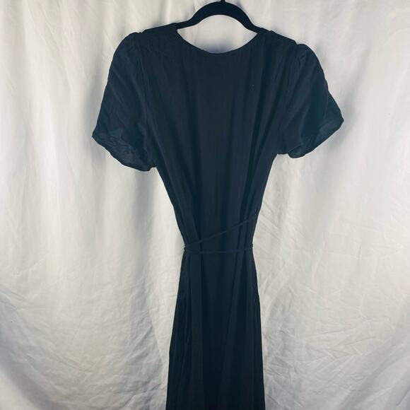 Loyd Ford Black Rayon Ruffle Wrap Midi Dress Size Small Minimalist Luxury - Picture 8 of 8